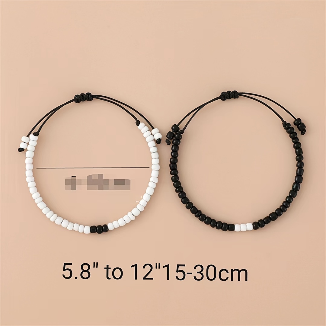 Black and White Mixed Rice Bead Friendship Bracelet